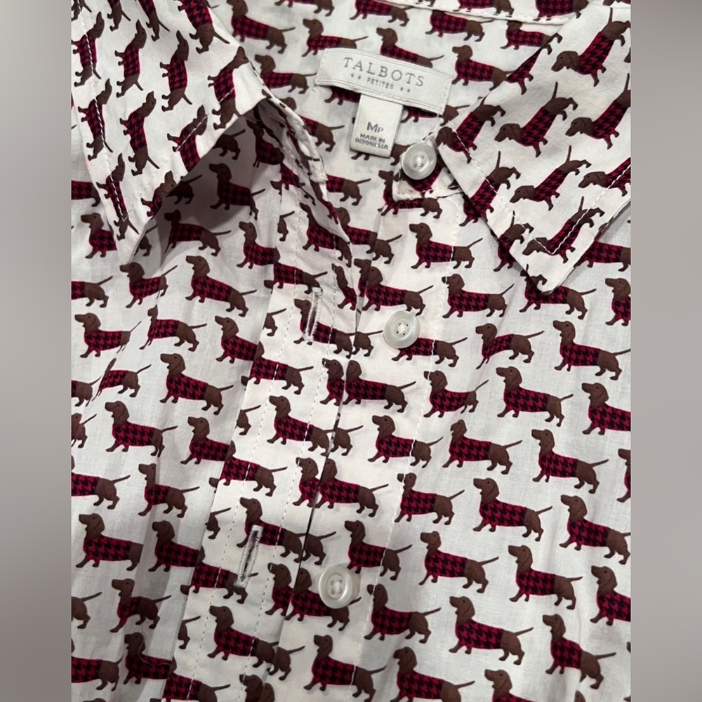 Talbots Dachshund Print Button Down Shirt M petite - Picture 6 of 6